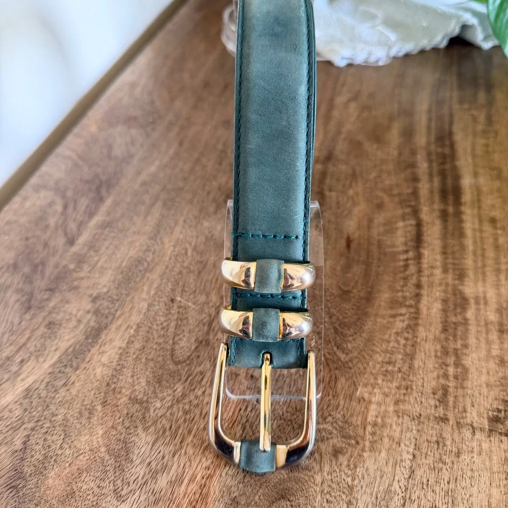 New York Studio Leather Belt Womens S Teal Green Gold Buckle Classic Minimalist
